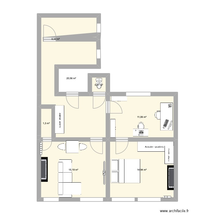 appart Villiers. Plan de 7 pièces et 64 m2