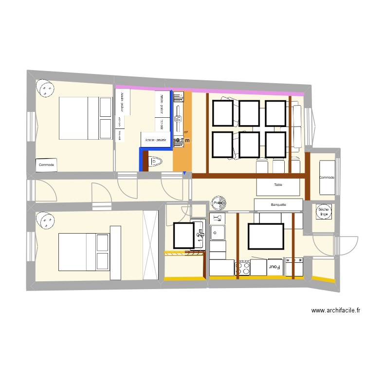 Plan Définitif meublé option 2. Plan de 13 pièces et 106 m2