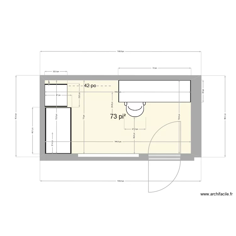 Walter piece dissimul&eacute;e. Plan de 1  et 7 m²