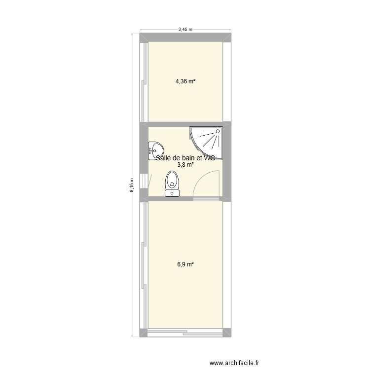 Extension Kaid. Plan de 3 pièces et 15 m2