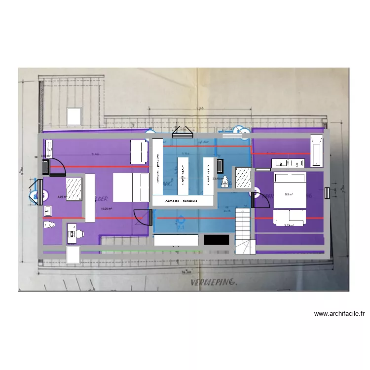 de panne etage Version juste avec comble. Plan de 7 pièces et 72 m²
