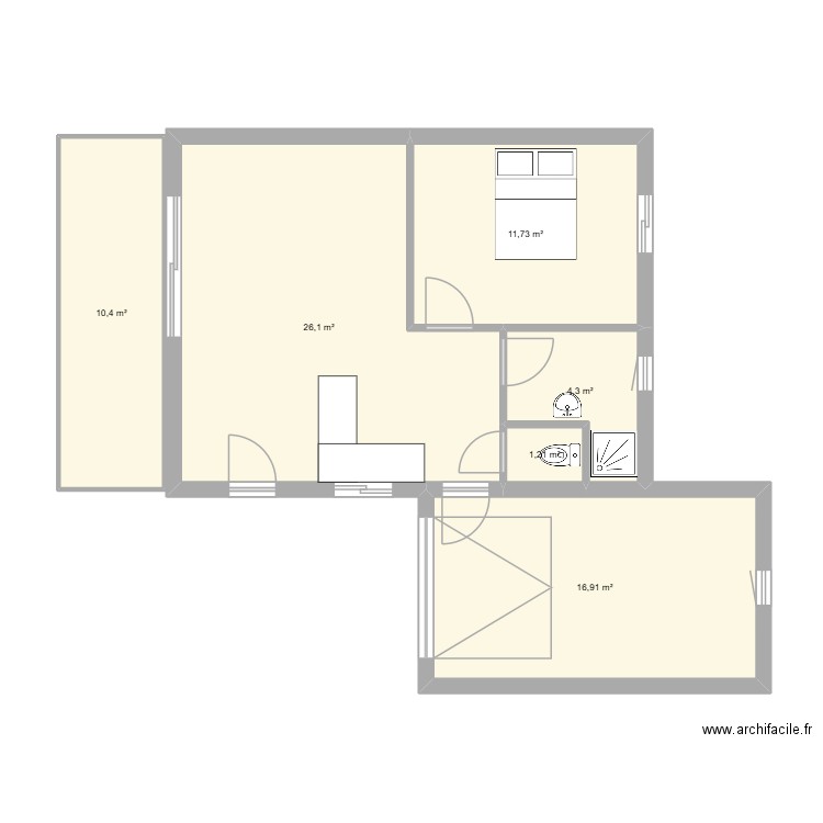 appart02. Plan de 6 pièces et 71 m2