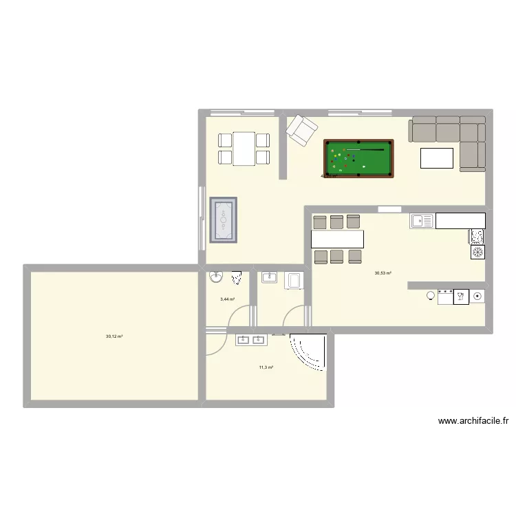 Cuisine-salle-&agrave;-manger-salon. Plan de 1  et 78 m²