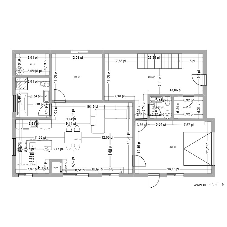 plan bachelor. Plan de 9 pièces et 113 m2