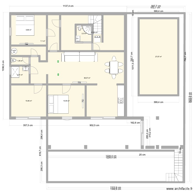 ma maison demi sous-sol. Plan de 10 pièces et 127 m2