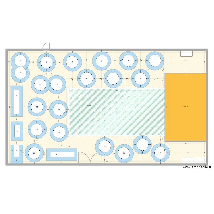 Plan réveillon 2025-2026 avec cotations. Plan de 3 pièces et 497 m2