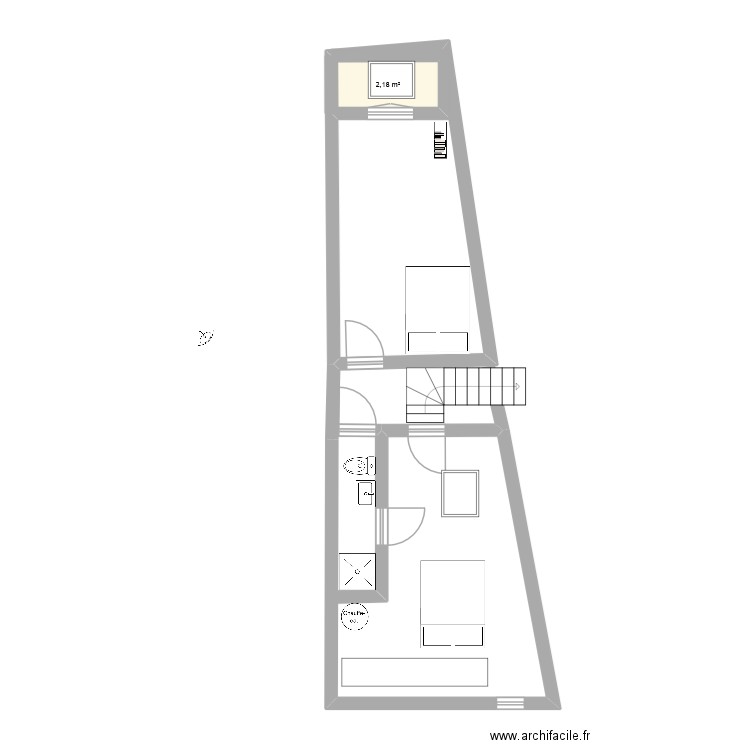 2eme etage. Plan de 1 pièce et 2 m2