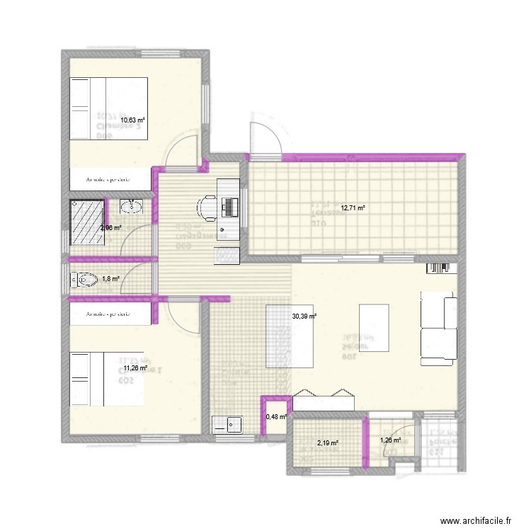 Emeraude. Plan de 9 pièces et 74 m2