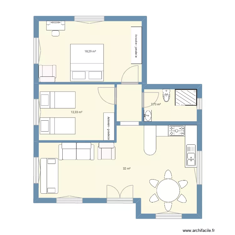 Apart. Rim. Plan de 4  et 70 m²