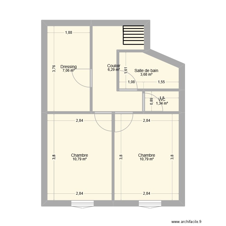 patio_etage. Plan de 6 pièces et 40 m2