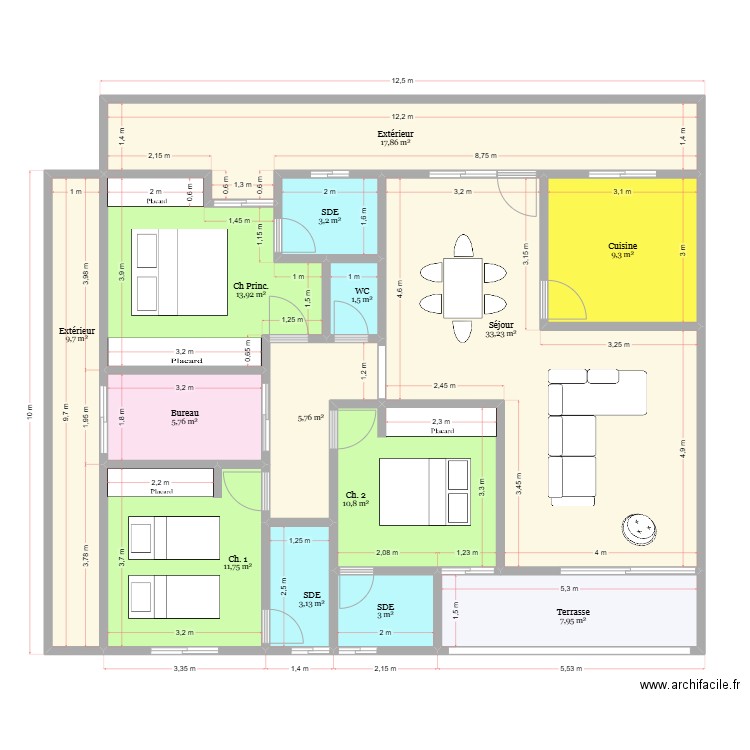 BATNAM 2. Plan de 14 pièces et 137 m2
