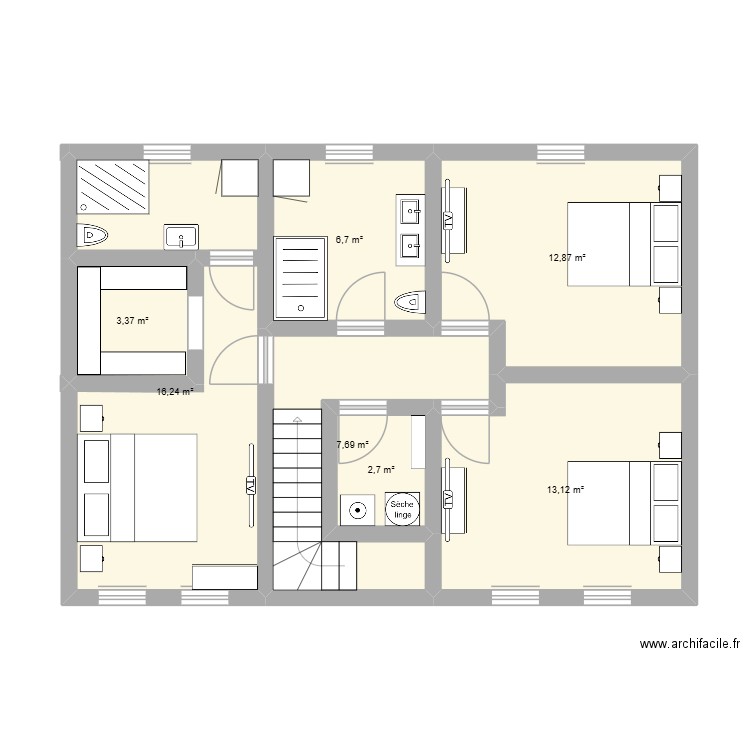 mc146. Plan de 7 pièces et 63 m2