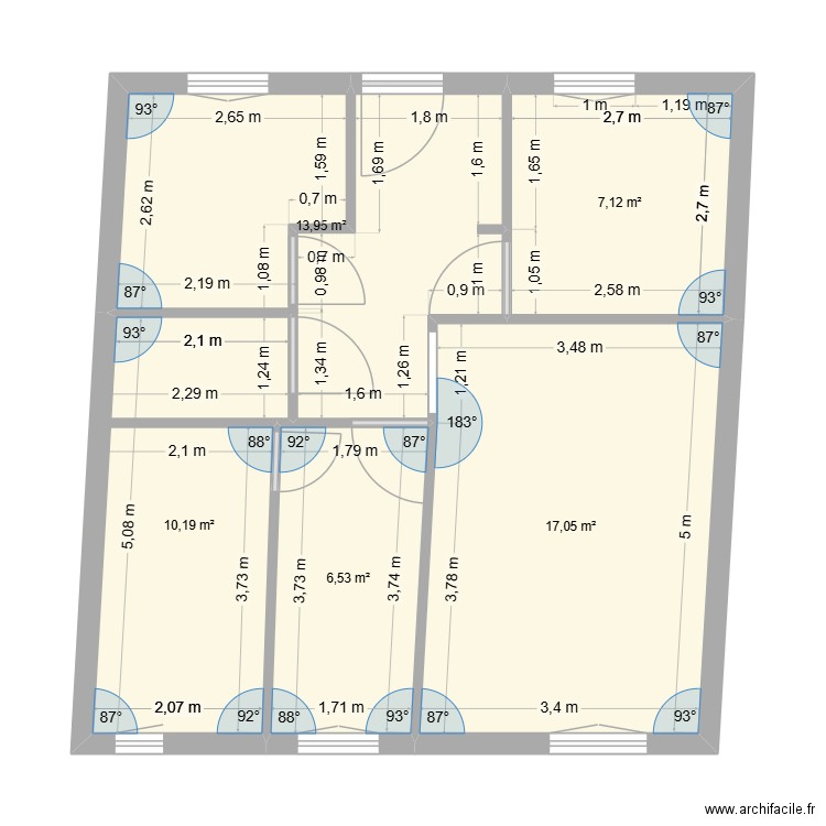 cab2. Plan de 5 pièces et 55 m2