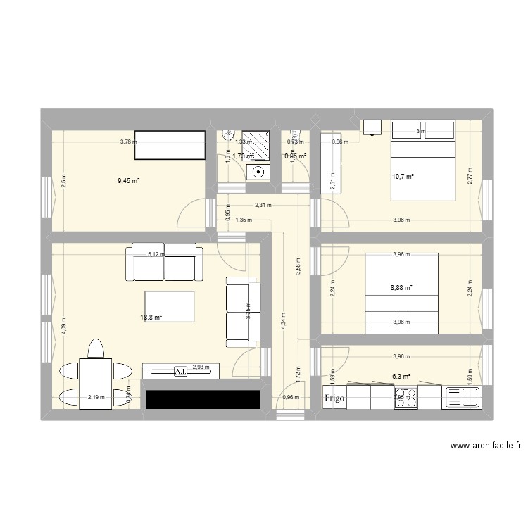 Appartement L&W. Plan de 10 pièces et 65 m2