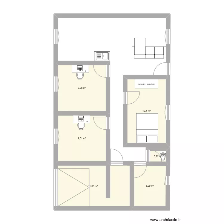 Maison. Plan de 6  et 46 m²