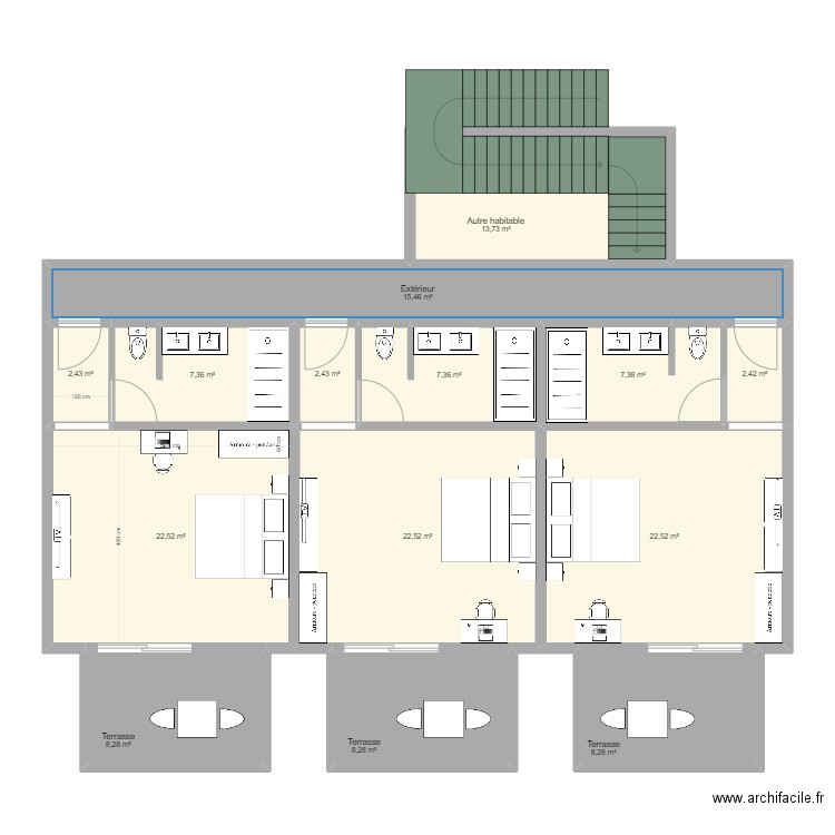 Etage Nosy Be V4. Plan de 14 pièces et 151 m2