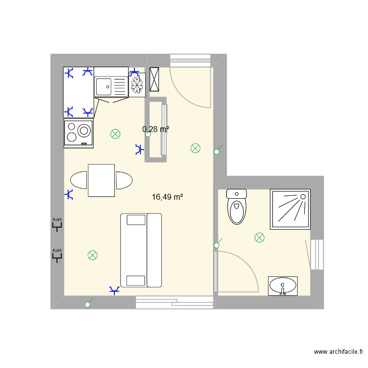 appart. Plan de 2 pièces et 17 m2