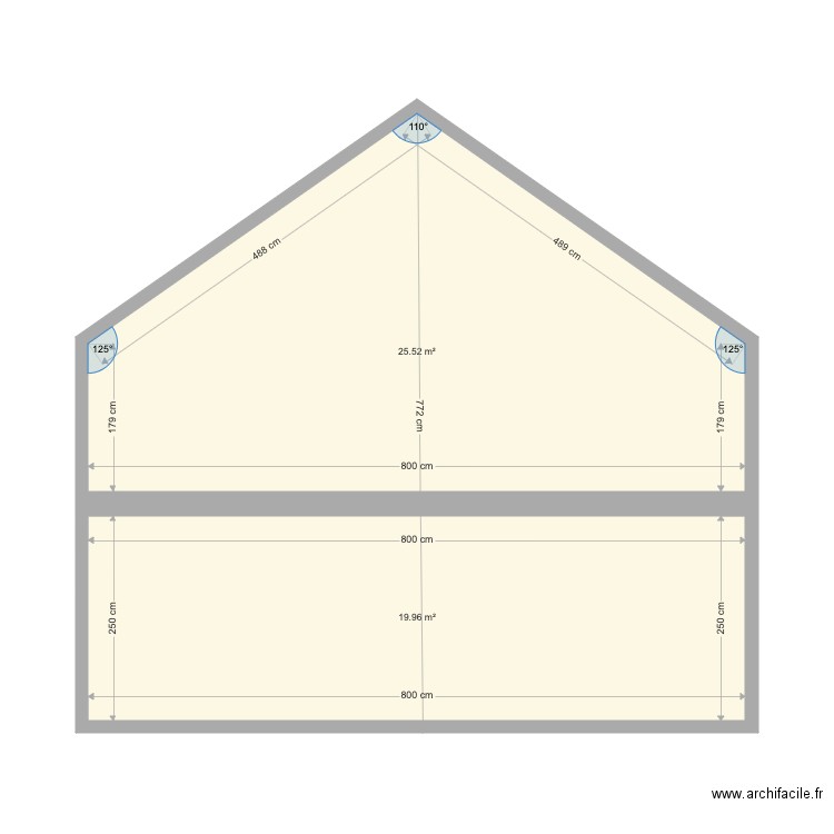 hauteur maison. Plan de 2 pièces et 45 m2