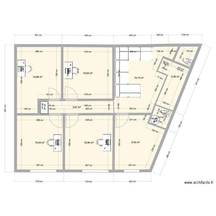 Moissons Etage 5 chambres. Plan de 9 pièces et 76 m2