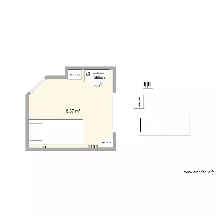 option 1 chambre susu. Plan de 1  et 8 m²