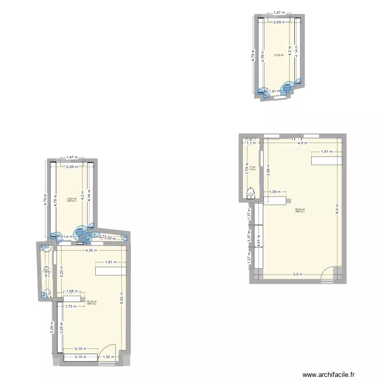 Les ricochets. Plan de 7  et 110 m²