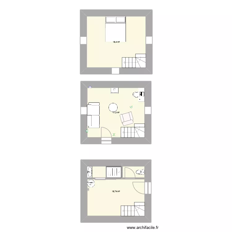 Pigeonnier. Plan de 3 pièces et 52 m²