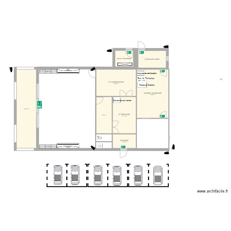 Abattoir1. Plan de 8 pièces et 87 m2
