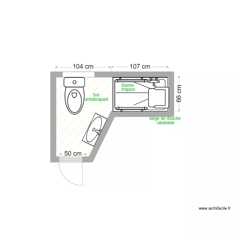 PALISSE JUTEAU apr&egrave;s travaux. Plan de 1  et 2 m²