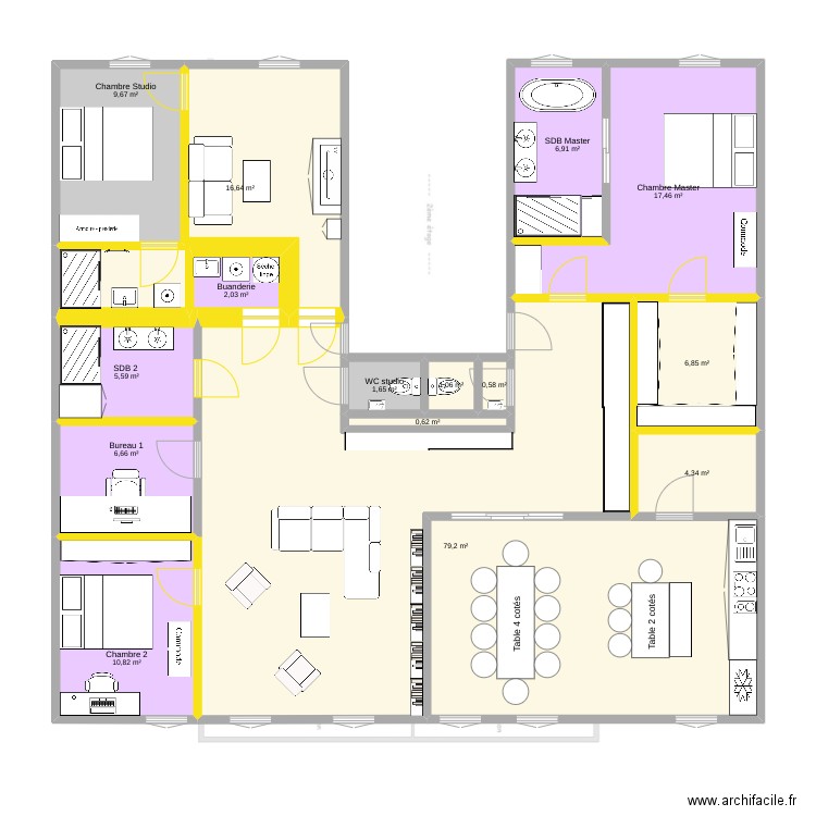 augagneur version studio 2. Plan de 15 pièces et 170 m2