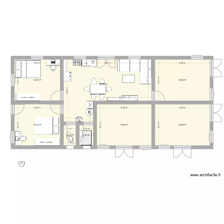 Maison RDC. Plan de 8  et 98 m²