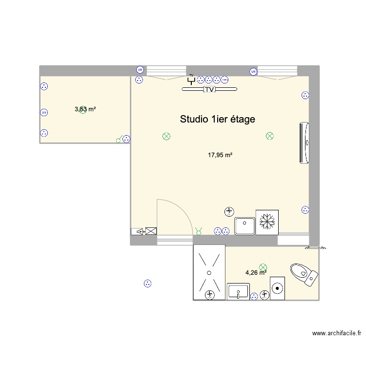 Studio 1ier étage Courbin. Plan de 0 pièce et 0 m2