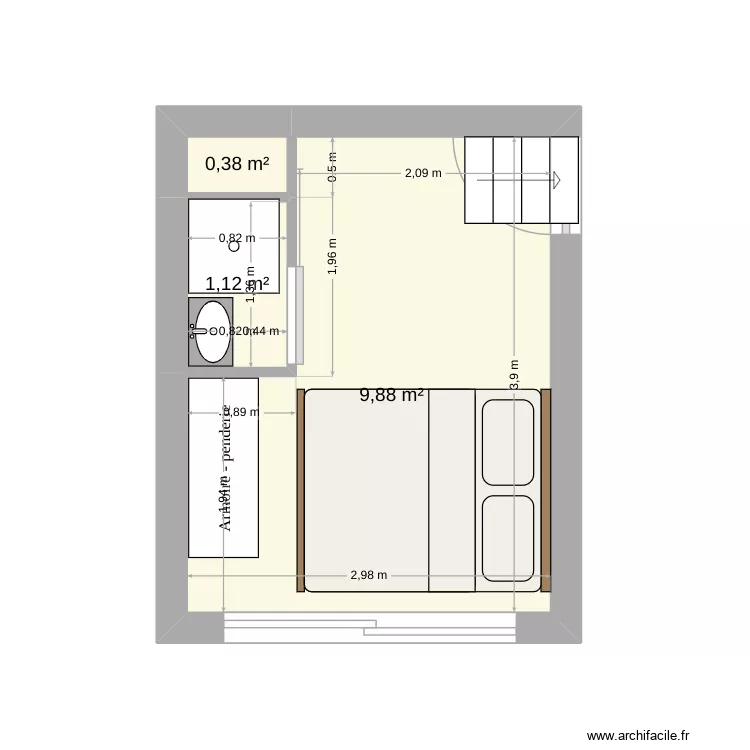 Chambre Sorgeat 2. Plan de 3  et 11 m²