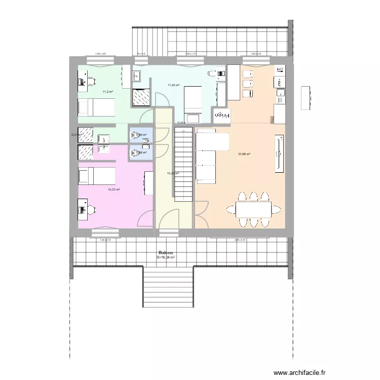 RDC 3 ch  2 Wc. Plan de 