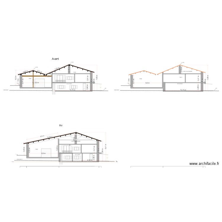Projet façade ouest juste modif toit. Plan de 0 pièce et 0 m2