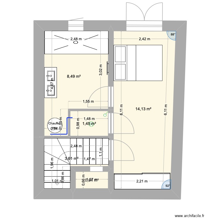 RDC bethmale 1 LIT. Plan de 5 pièces et 29 m2