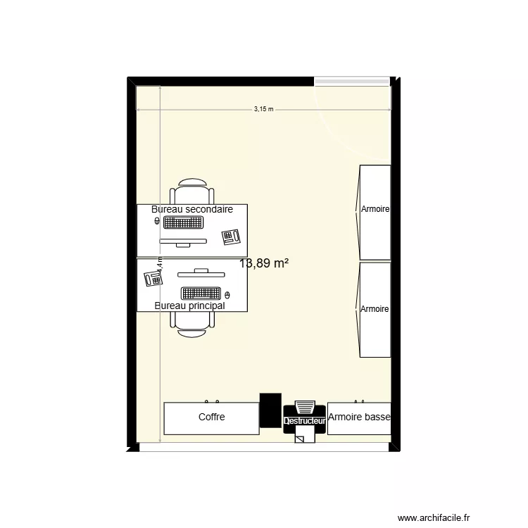 Bureau V&eacute;lizy. Plan de 1  et 14 m²