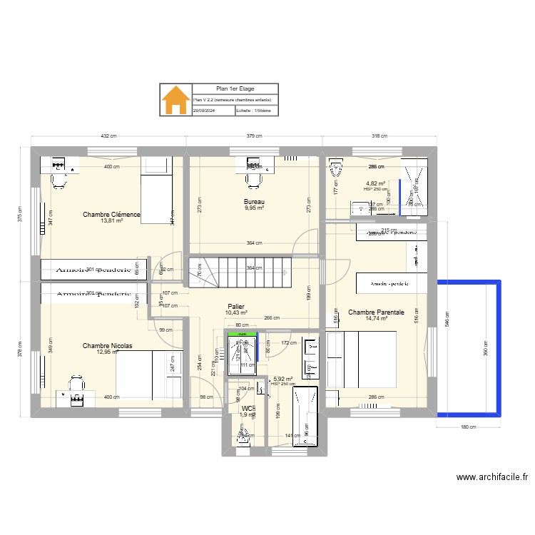 P1-Etage1-v2. Plan de 8 pièces et 75 m2