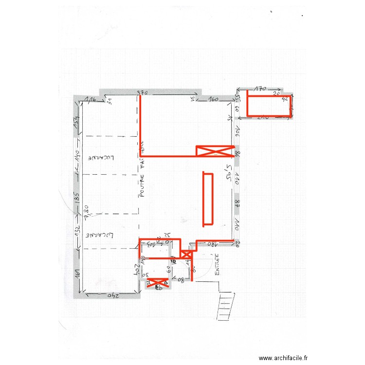 Composition. Plan de 3 pièces et 2 m2