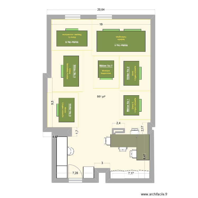 METIERS2. Plan de 1 pièce et 52 m2