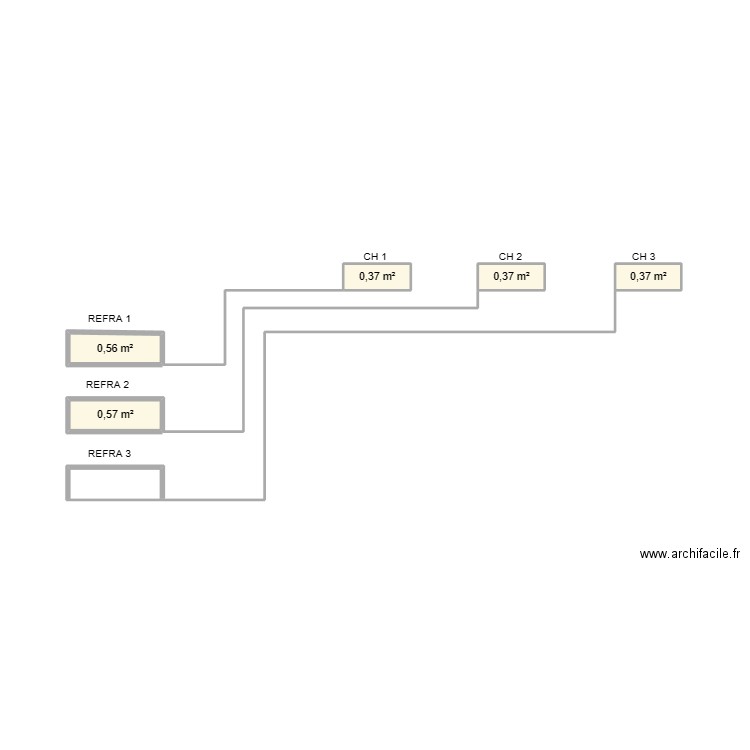 centrale 1 2 3. Plan de 5 pièces et 2 m2