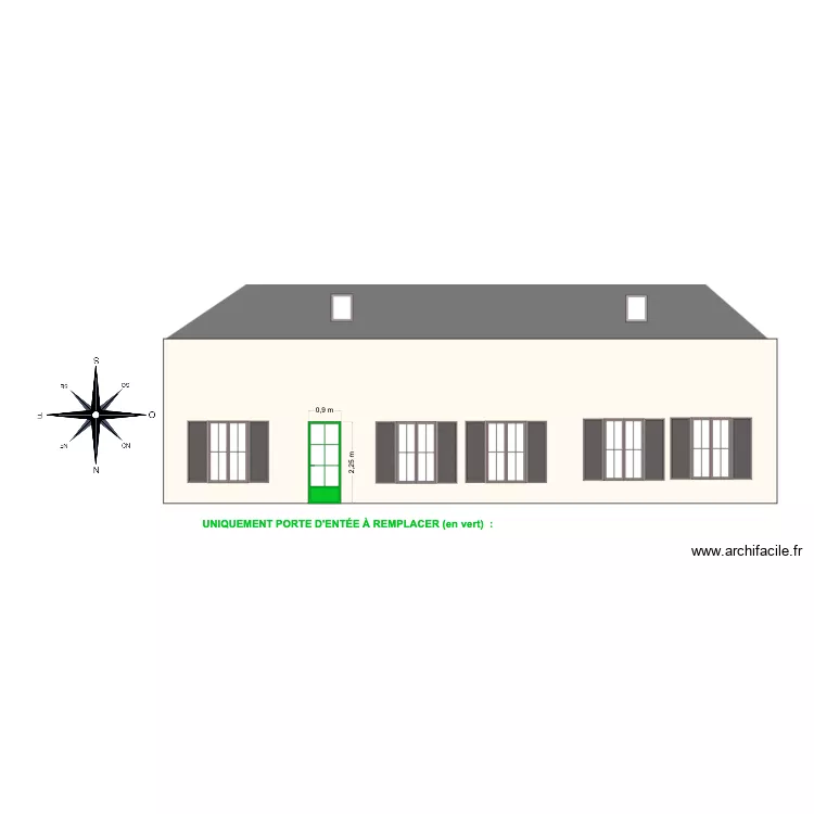 TOUPET - FA&Ccedil;ADE AVANT SUD PRINCIPALE. Plan de 