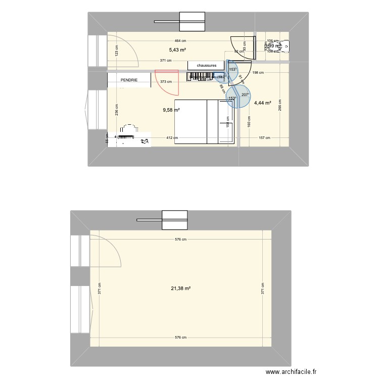 plan du bucher maison bleu. Plan de 5 pièces et 42 m2