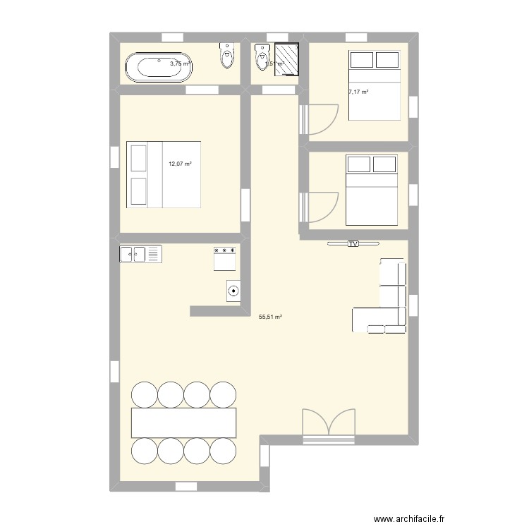 Maison 1. Plan de 5 pièces et 80 m2