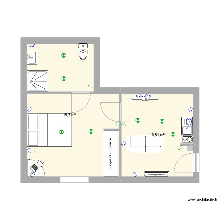 CHANTIER BERNARD LOG 4. Plan de 2 pièces et 30 m2