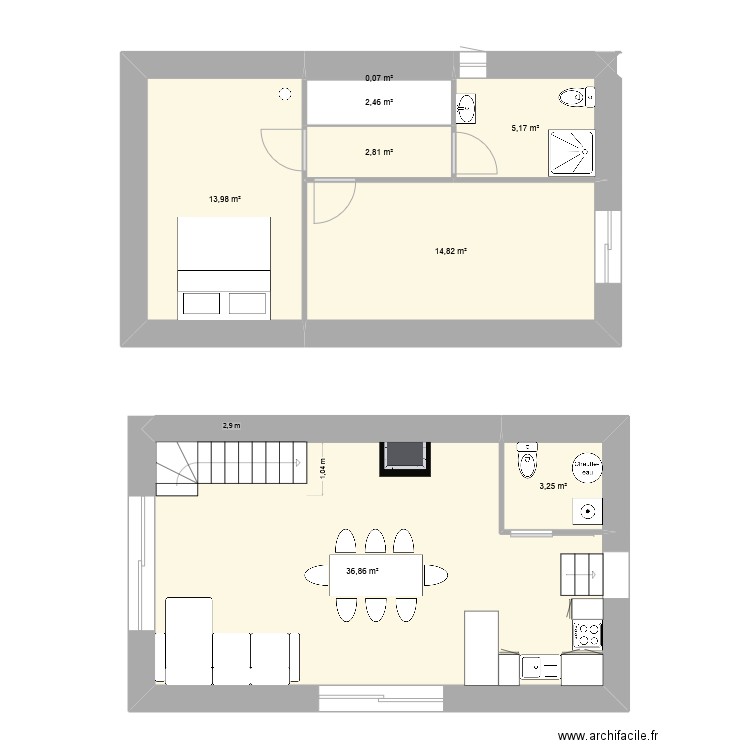 Projet 2. Plan de 8 pièces et 79 m2