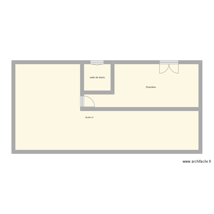 MONTAGUT sous sol état initial. Plan de 3 pièces et 83 m2