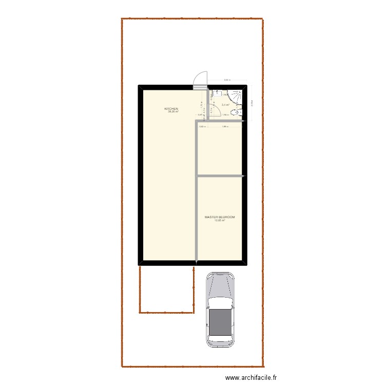 plan d. Plan de 3 pièces et 55 m2