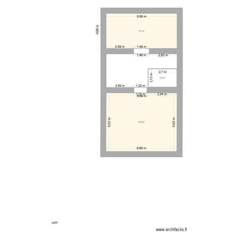 Etage. Plan de 3 pièces et 64 m2