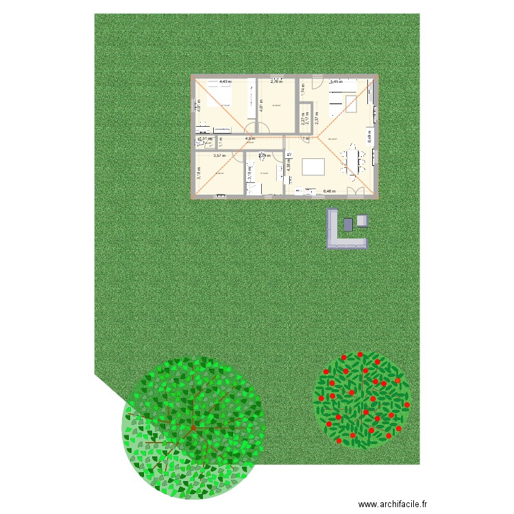 RDC. Plan de 7 pièces et 106 m2