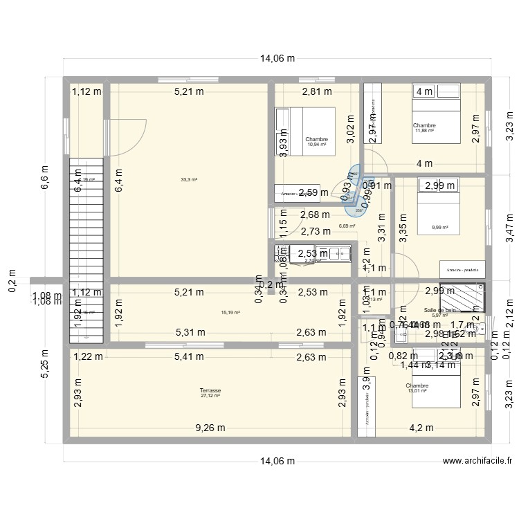 Ossombé étage. Plan de 13 pièces et 148 m2